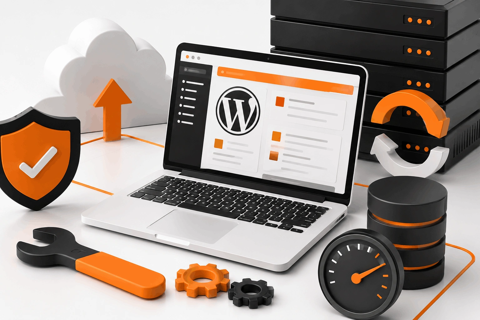 Иллюстрация технической поддержки и обслуживания сайтов на WordPress