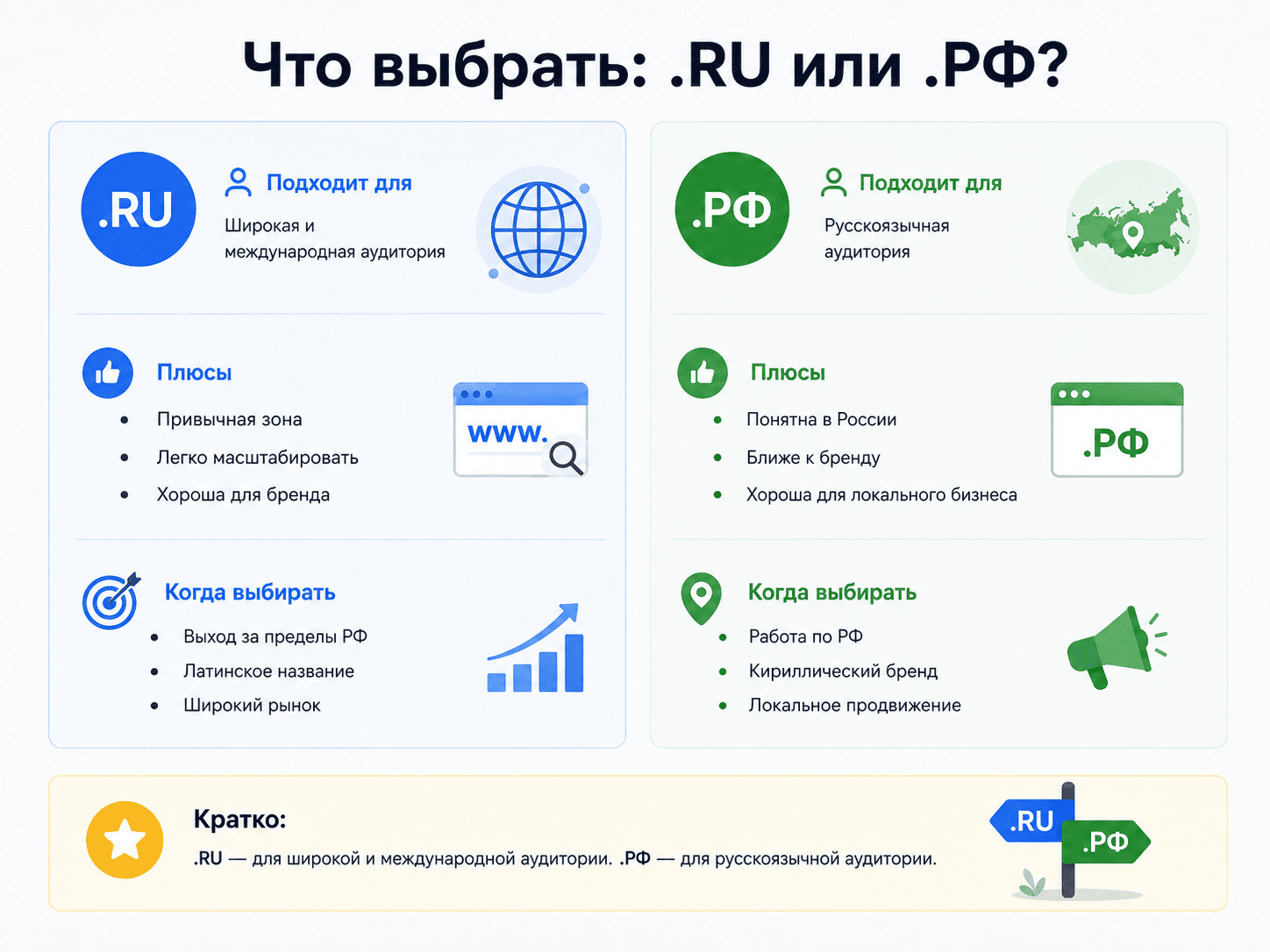 Сравнение доменов .RU и .РФ для бизнеса